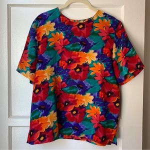 Vintage 100% Silk Floral Top